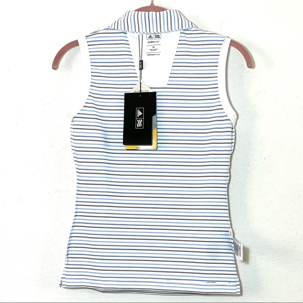 NEW Size XS Adidas National Asian Golf Association Sleeveless Striped Polo Shirt - Picture 7 of 11